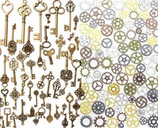 BESTIM INCUK 137 Pack Antique Bronze Vintage Skeleton Keys Steampunk Gears Cogs Charms Pendant Clock Watch Wheel for Jewellery Making Supplies, Steampunk Accessories, Craft Projects steampunk buy now online