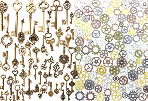 BESTIM INCUK 137 Pack Antique Bronze Vintage Skeleton Keys Steampunk Gears Cogs Charms Pendant Clock Watch Wheel for Jewellery Making Supplies, Steampunk Accessories, Craft Projects steampunk buy now online