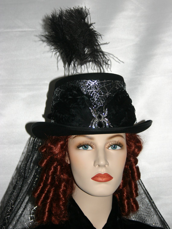 Gothic Hat Top Hat Victorian Hat Steampunk Hat Halloween Hat Black Hat Spider Hat - Countess Dracula by EastAngelHarborHats steampunk buy now online