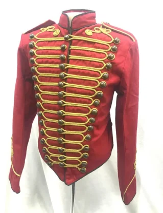 Men"s Army Military Hussar Jacket Red with Gold Braiding in chest 42',44'46 inches by SteamEraProduction steampunk buy now online