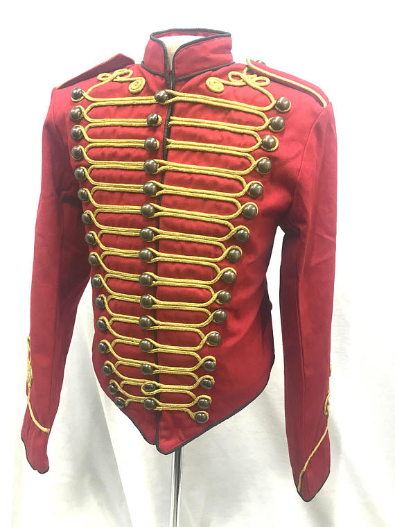 Men&quot;s Army Military Hussar Jacket Red with Gold Braiding in chest 42&#039;,44&#039;46 inches by SteamEraProduction steampunk buy now online