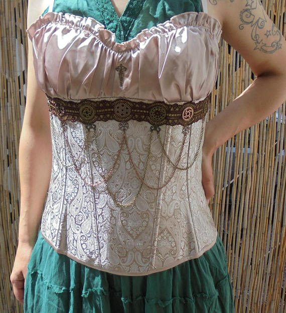 Ophelia - corset, Corsage, Fabric, Steampunk, Victorian, Costume, wedding, lace, gothic, larp, brokat, bohemian, unique handmade, satin by Lieblingshexe steampunk buy now online