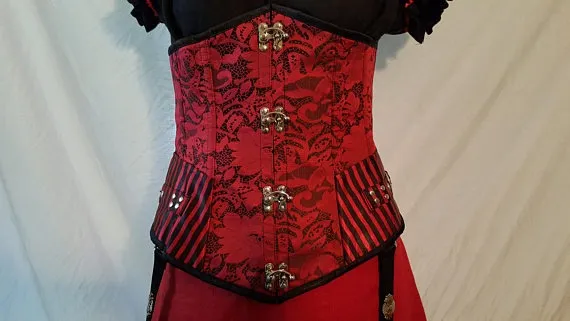 Red and Black Steampunk Under-bust Corset by SpiderdewImaginarium steampunk buy now online
