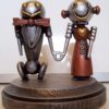 Robot Bride and Groom Wedding Cake Topper Classic V2 with Red Dress Holding Hands Wood Statues with Base by buildersstudio steampunk buy now online