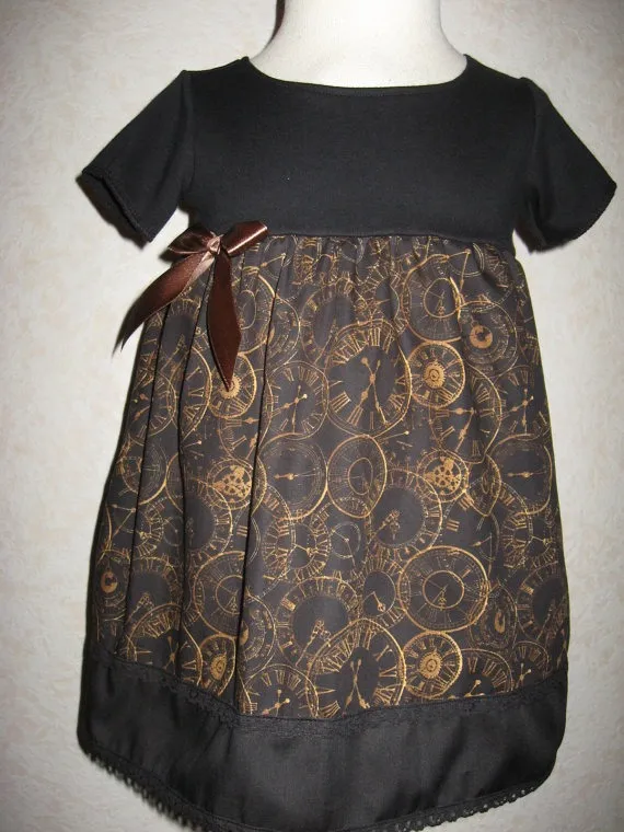 Sequoia-NEW Goth Baby Girls Black,brown,Antique clocks Cogs Gears Dress Headband set,Rock,SteamPunk,Gift by sequoiaclothing steampunk buy now online