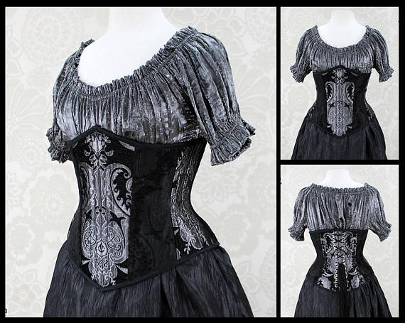 Steampunk Renaissance Black & Silver Steel Boned Corset - You Choose Your Corset Style - Custom Sized by VeneficaCorsetry steampunk buy now online