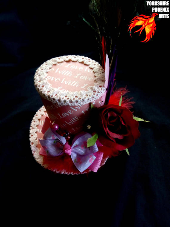 STEAMPUNK Valentines mini hat pink hearts roses cosplay or display by YorkshirePhoenixArts steampunk buy now online