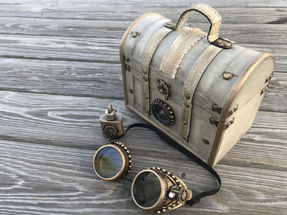 Victorian Style Suitcase with Steampunk Accessories by SteampunkMelange steampunk buy now online