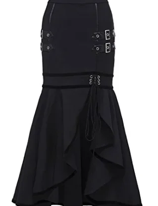 Kimring Women's Steampunk Vintage Gothic Victorian Split Pencil Mermaid Gypsy Hippie Party Skirt Black Small steampunk buy now online