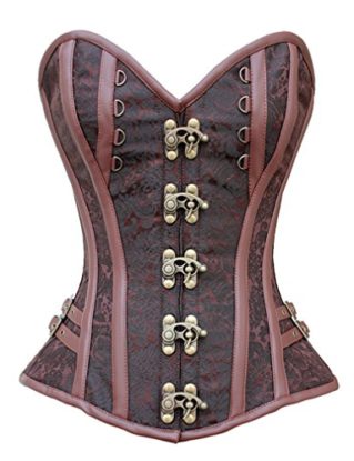 Charmian Women's Spiral Steel Boned Vintage Waist Cincher Corset with Buckles Brown Small steampunk buy now online