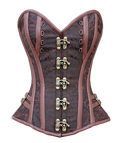 Charmian Women's Spiral Steel Boned Vintage Waist Cincher Corset with Buckles Brown Small steampunk buy now online