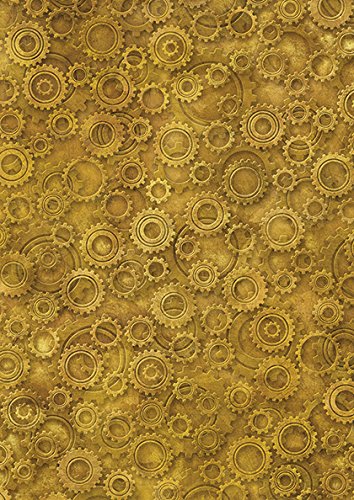 4 Sheets A4 Craft Creations Printed Decorative Creative Card - Steampunk Cogs And Gears Gold (Not Metallic) - Matt 240gsm 300mic Card Stock - Printed Front With Plain White Back steampunk buy now online