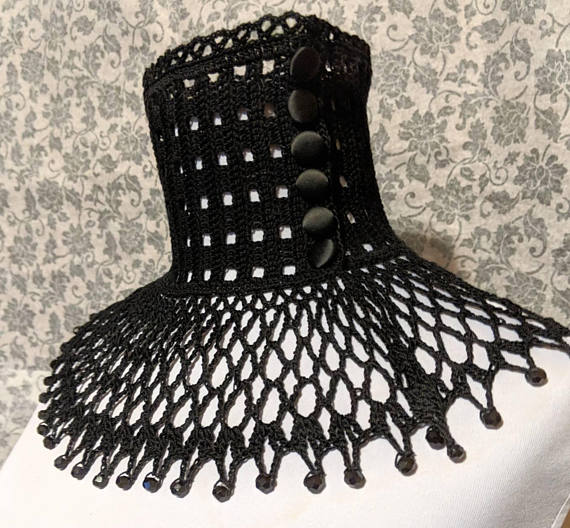 Black Lace Crochet Choker Victorian Mourning Steampunk Gothic Victorian Noir by Scarletrabbit steampunk buy now online