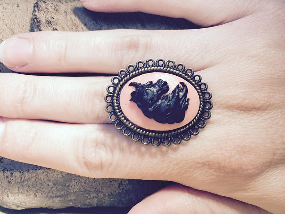 Pink and black Unicorn cameo ring by JulietsMade steampunk buy now online