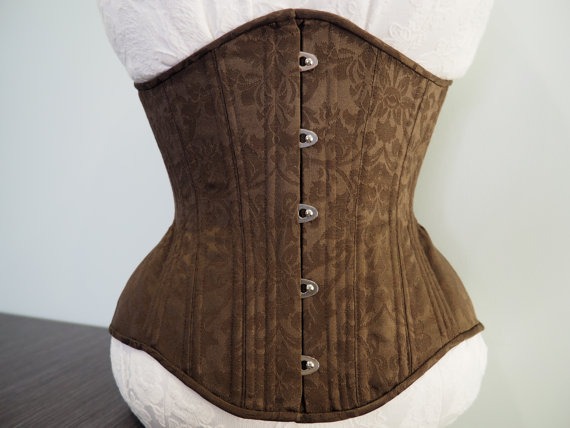 READY TO SHIP 23" Brown Floral Steampunk Steel Boned Underbust Corset with Front Busk by MontisCorsetry steampunk buy now online