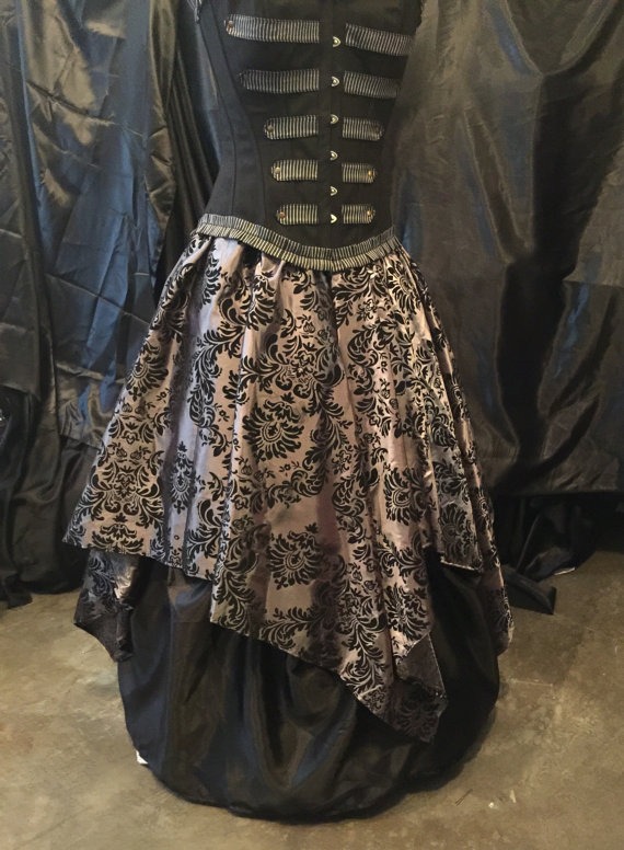 Rococo Boho Pixie Skirt or Overskirt in Silver and Black Damask Steampunk Victorian S M L XL XXL 3XL by TracyMichelleCouture steampunk buy now online