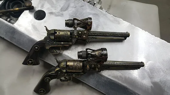 Steampunk 1851 Colt Navy Revolver W/Scope by STEAMFORGEDSTUDIOS steampunk buy now online