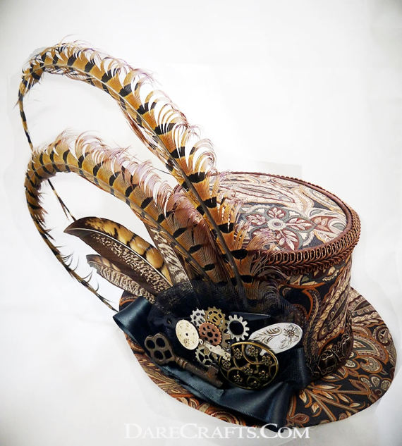 Steampunk Hat, Mini Top Hat, Burning Man Hat, Steampunk Wedding, Victorian Wedding, Derby Hat, Ascot Hat, Brown Mini Top Hat, Top Hat by DareCrafts steampunk buy now online