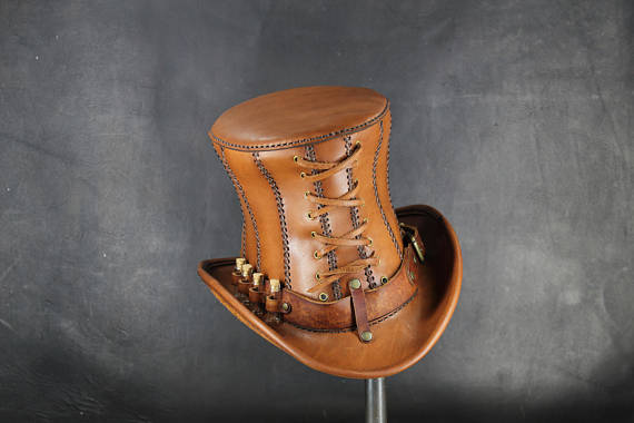Steampunk Hat - Top Hat - Leather Hat by SteampunkMasks steampunk buy now online