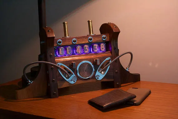 Steampunk Nixie Tube Mantle Clock - Black Walnut & Brass Edition - Retro Modern by TGTstudios steampunk buy now online