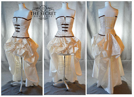 steampunk wedding dress-ivory bustle dress-high low dress-reception dress-fall wedding dress-bohemian-gothic-alternative-the secret boutique by thesecretboutique steampunk buy now online