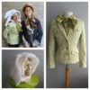Upcycled Clothing White Rabbit Costume, Alice in Wonderland, White Fun Fur Hood, Lime Green Brocade Jacket, Lime Green Bow Tie, Youth Size by enduredesigns steampunk buy now online