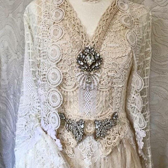 Vintage wedding dress,lace bridal gown,alternative wedding dress,Gypsy wedding dress,fairy wedding dress,unique wedding dress,open back, raw by RAWRAGSbyPK steampunk buy now online