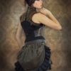 Brown Pinstripe Bustle Ruffle Skirt, Leather Trim with Tulle Lining and Chain Detail by Loose Lemur Clothing by LooseLemur steampunk buy now online