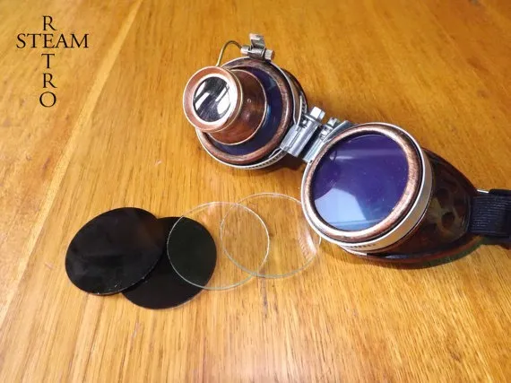copper steampunk goggles with loupe - multi lens - mad scientist - mad max cyber goggles burning man steampunk accessories by SteamRetro steampunk buy now online