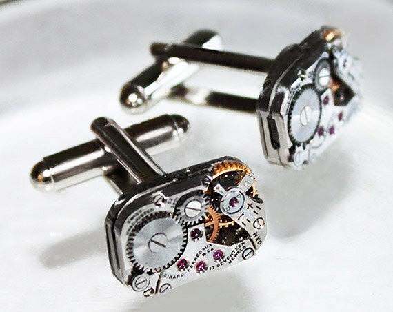GIRARD PERREGAUX Steampunk Cufflinks - RARE Luxury Swiss Matching Silver Vintage Watch Movement Men Steampunk Cufflinks Cuff Links Men Gift by TimeInFantasy steampunk buy now online