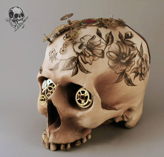 Handmade Skull Steampunk style Aerography Human Replica Interior Skull Tattoo by AirSkullArt steampunk buy now online Handmade Skull Steampunk style Aerography Human Replica Interior Skull Tattoo by AirSkullArt steampunk buy now online