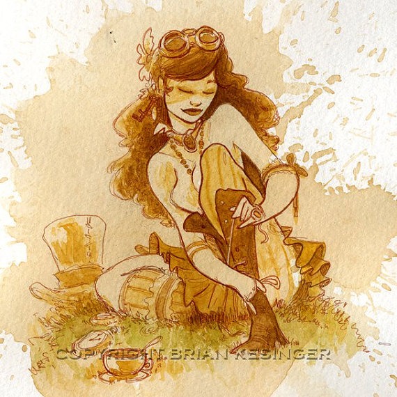 Laces Tea Girl Print - various sizes by BrianKesinger steampunk buy now online