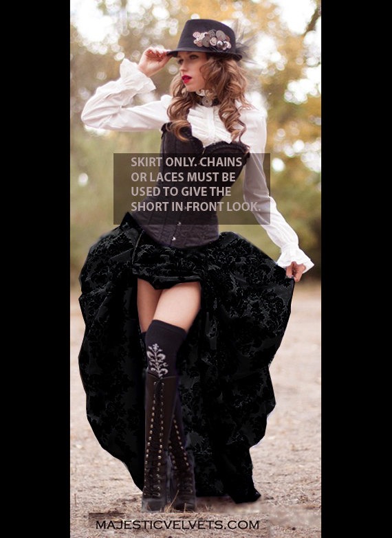 Ready to ship Steampunk Victorian SKIRT ONLY Taffeta Bustle Skirt Black & Black DAMASK Costume for Cosplay Halloween by MajesticVelvets steampunk buy now online