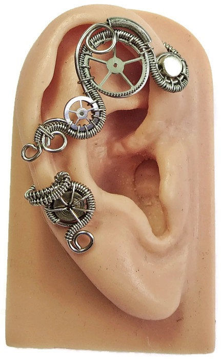 Small Silver Steampunk Ear Wrap - Steampunk Jewelry, Steampunk Ear Cuff by HeatherJordanJewelry steampunk buy now online Small Silver Steampunk Ear Wrap - Steampunk Jewelry, Steampunk Ear Cuff by HeatherJordanJewelry steampunk buy now online