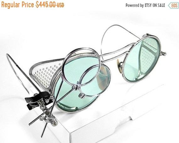 Steampunk Goggles Antique WILLSON AQUA Tinted Lenses, Aviator Goggles, Perforated Side Shields 2 Loupes Burning Man - Goggles by edmdesigns by edmdesigns steampunk buy now online