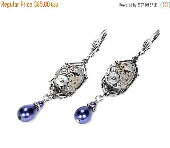 Steampunk Jewelry Steampunk Earrings Vintage Silver ART DECO Watch, BLUE Pearl, Dangle Earrings Wedding, Mothers Day - Jewelry by edmdesigns by edmdesigns steampunk buy now online Steampunk Jewelry Steampunk Earrings Vintage Silver ART DECO Watch, BLUE Pearl, Dangle Earrings Wedding, Mothers Day - Jewelry by edmdesigns by edmdesigns steampunk buy now online
