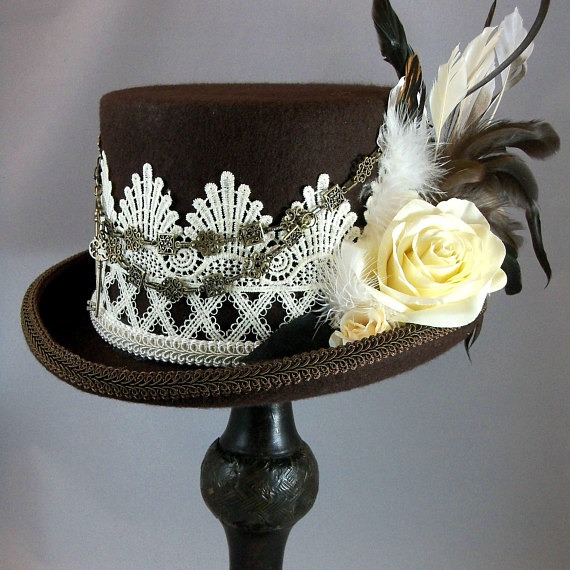 Steampunk, Steampunk Hat, Steampunk Wedding, Victorian Riding Hat, Victorian Wedding Hat, Victorian Hat, Brown Top Hat, Burning Man, Top Hat by GreyGhostToppers steampunk buy now online