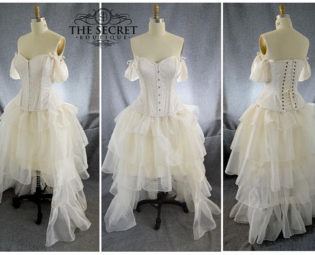 steampunk wedding dress, high low ivory dress is made to measure by thesecretboutique steampunk buy now online