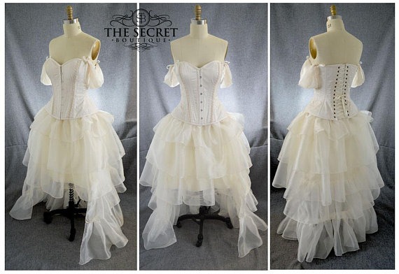 steampunk wedding dress, high low ivory dress is made to measure by thesecretboutique steampunk buy now online