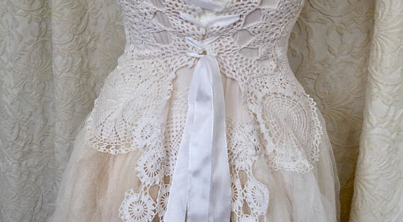  Wedding  dress  steampunk boho wedding  dress  white crochet 