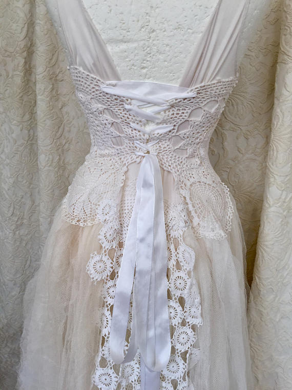  Wedding  dress  steampunk boho wedding  dress  white crochet 
