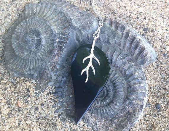 Whitby jet leaf pendant by WhitbyJetSet steampunk buy now online