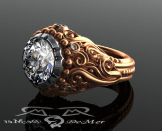 4ct Diamond & White Sapphire 18kt Rose Gold Platinum Antique Style Diamond Two Tone Scrollwork Victorian Modern Engagement Ring. by DeMerJewelry steampunk buy now online