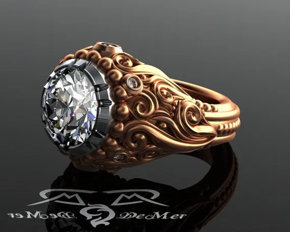 4ct Diamond & White Sapphire 18kt Rose Gold Platinum Antique Style Diamond Two Tone Scrollwork Victorian Modern Engagement Ring. by DeMerJewelry steampunk buy now online 4ct Diamond & White Sapphire 18kt Rose Gold Platinum Antique Style Diamond Two Tone Scrollwork Victorian Modern Engagement Ring. by DeMerJewelry steampunk buy now online