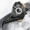 Black Faux Leather Steampunk 'PLAGUE DOCTOR' Mask with Silver Trim, Metal Gears, Rivets, Tubes, and Buckle Straps - Burning Man Must Have by jadedminx steampunk buy now online