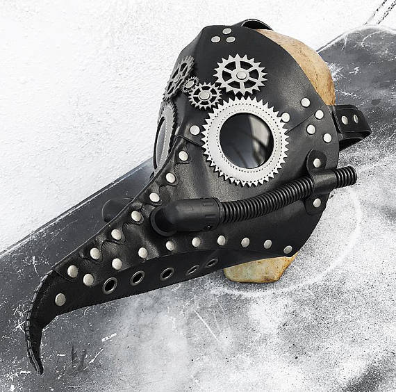 Black Faux Leather Steampunk 'PLAGUE DOCTOR' Mask with Silver Trim, Metal Gears, Rivets, Tubes, and Buckle Straps - Burning Man Must Have by jadedminx steampunk buy now online Black Faux Leather Steampunk 'PLAGUE DOCTOR' Mask with Silver Trim, Metal Gears, Rivets, Tubes, and Buckle Straps - Burning Man Must Have by jadedminx steampunk buy now online