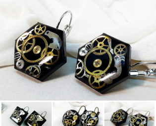 Black Steampunk earrings, Steampunk jewelry, Resin steampunk earrings, Vintage watchparts earrings, Steatement earrings, by ByEmilyRay steampunk buy now online