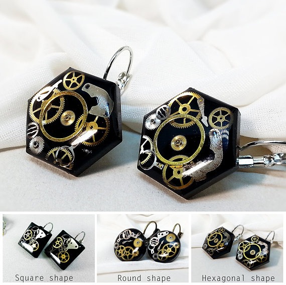 Black Steampunk earrings, Steampunk jewelry, Resin steampunk earrings, Vintage watchparts earrings, Steatement earrings, by ByEmilyRay steampunk buy now online Black Steampunk earrings, Steampunk jewelry, Resin steampunk earrings, Vintage watchparts earrings, Steatement earrings, by ByEmilyRay steampunk buy now online