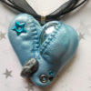 Chrome Blue Love Heart Zipper, Steampunk Polymer Clay Necklace by Florajam steampunk buy now online