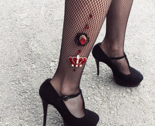 Fishnets, embellished tights, tights, fishnets trend, tulle socks,fishnet socks, socks, crown,crystals,swarovski, pear, embroidered tights by katringloss steampunk buy now online